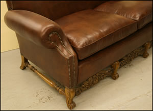Antique Sofa in Brown Leather Side View