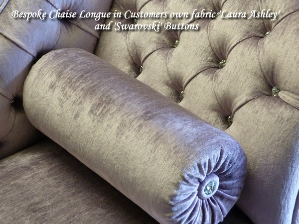 Bespoke Chaise Longue Laura Ashley Fabric and swarovski crystal buttons