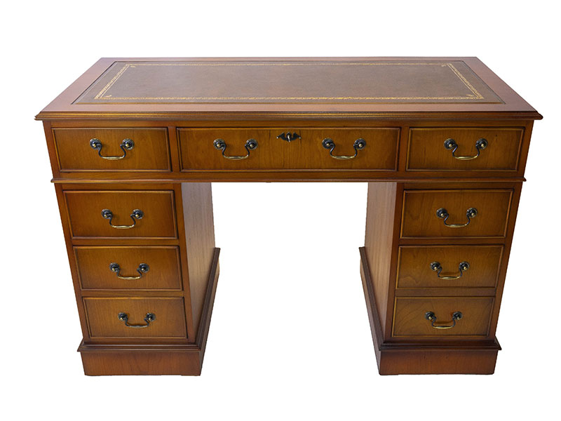 Twin Pedestal Desk Yew Leather Top
