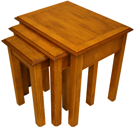 Chippendale Delux Nest of Tables in Yew with Tulip Inlay