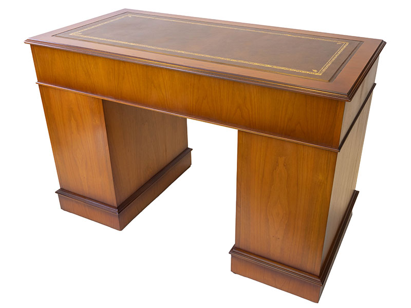 Twin Pedestal Desk Yew Leather Top