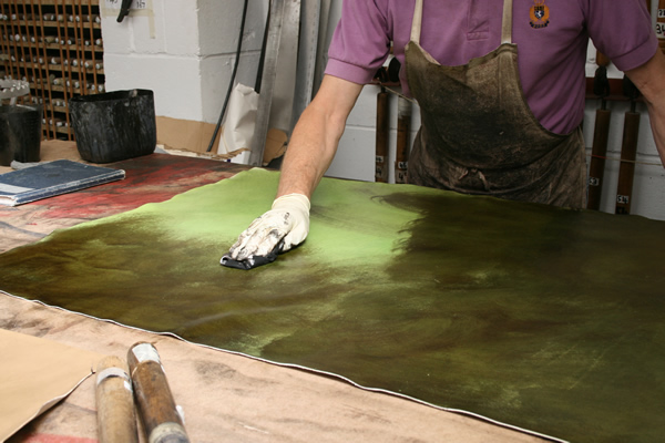 Hand dyed leather lining